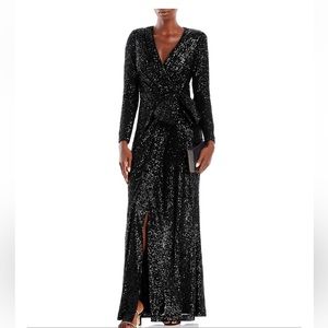Eliza J Sequined Wrap Gown